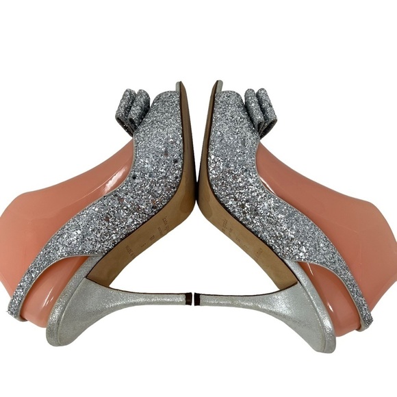 Kate Spade Krysta Silver Sequin Glitter Open Toe Slingback Stiletto Heels 9.5B - Picture 5 of 12